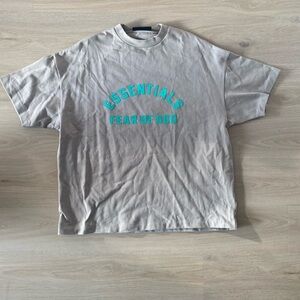 Fear of God Essentials Grey T-shirt with Green Graphic - Size L